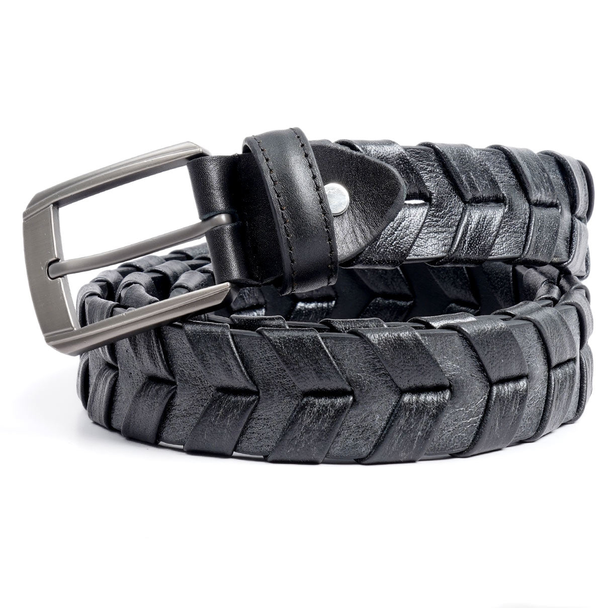 Black Braided Leather Belt